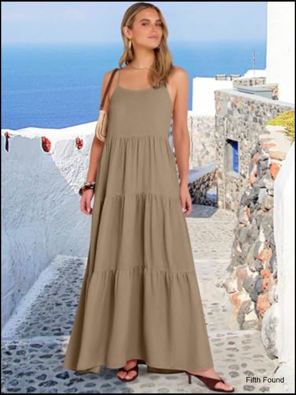Sleeveless Spaghetti Strap Flowy Tiered Maxi Dress Summer Casual Sundress - Picture 2 of 7